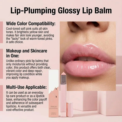 Plumping Lip Gloss Strawberry Pink Long Lasting Lip Tint Hydrating Lip Treatment Hyaluronic Acid Moisturizing Lip Balm