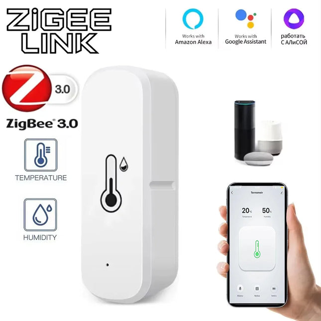 Zigbee 3.0 Temperature & Humidity Sensor Indoor Smart Home Monitor App Alerts Voice Control Via Alexa Google Home for Tuya Smart