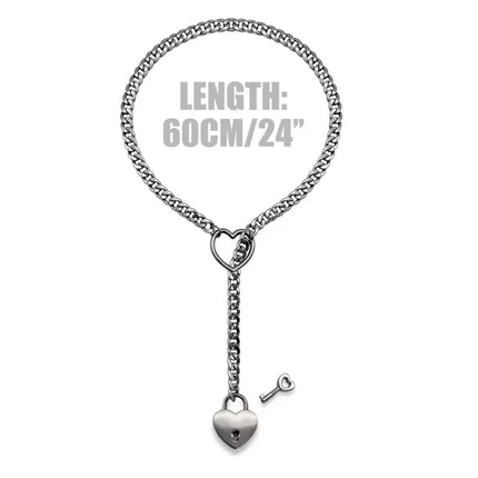 60cm Neck Collar Padlock Chain Necklace Heart O-Ring With Key BDSM Sex Toys For Women Bondage Restraints Erotic Accessories