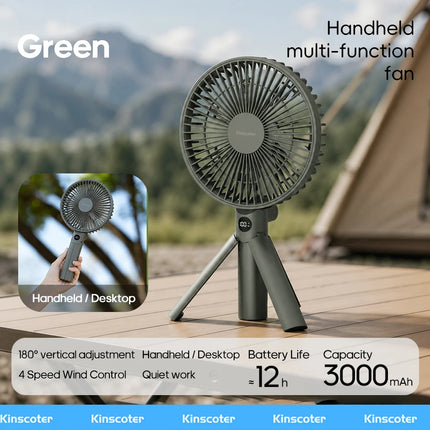New Foldable Tripod Handheld Fan 3000mAh 4-Speed Rechargeable Fan LED Digital Display Portable Fan for Outdoor Travel Camping