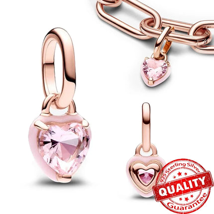 Romantic 925 Sterling Silver Purple Green Pink Chakra Heart Mini Dangle Charm Fit Pandora Me Bracelet DIY Women Jewelry