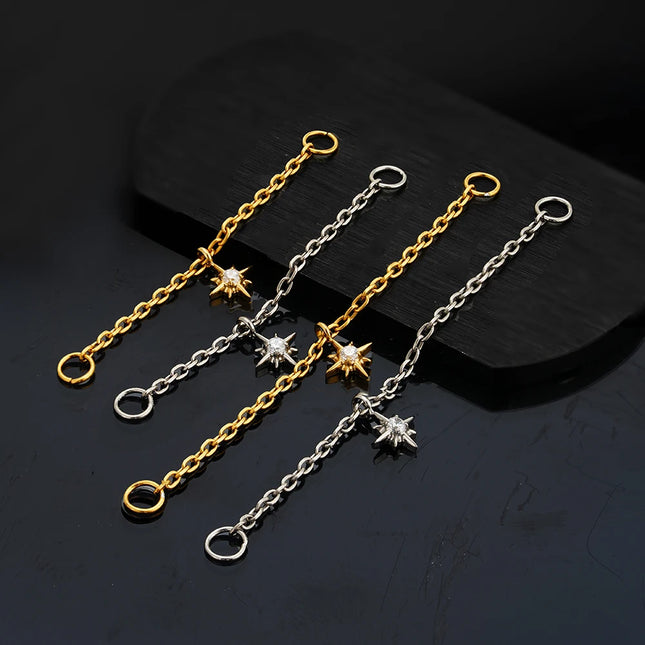 Right Grand ASTM F136 Titanium Dangle Star Chain Attachment Double Industrial Chain Connector Celestial Cartilage Conch Piercing