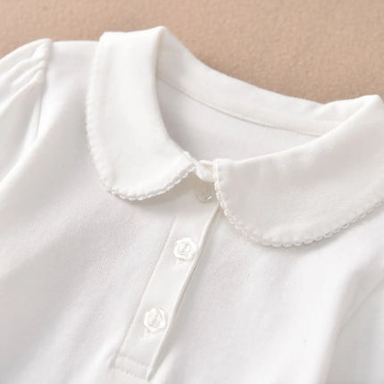 Girls White Cotton Polo Shirt Loose Breathable Children's T-shirt School Clothing POLO Size 100-170