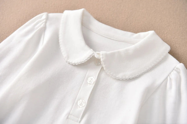 Girls White Cotton Polo Shirt Loose Breathable Children's T-shirt School Clothing POLO Size 100-170