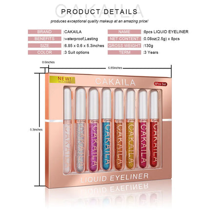 Liquid Eyeliner 8pc/set | Matte Glitter | Waterproof Sweat-Proof Ultra-Fine Quick-Dry | Smooth Precise Smudge-Proof Shimmer Y2K