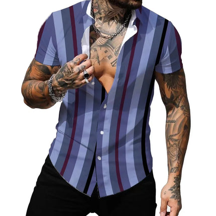 Hawaiian Men's Shirt Summer Fashion Sexy Striped Printed Shirts For Men Casual Tops Tee Male Clothing Oversized Camisa
