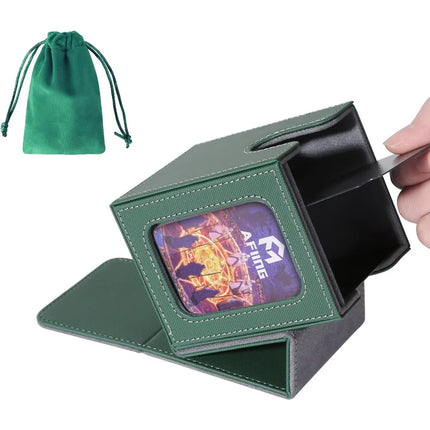MTG Deck Box for Commander Display,Card Deck Box Fits 100 Double Sleeved Cards, Magic Commander TCG Card Storage case with 2 Dividers,Dice Bag and 1 Toploader(Green/Grey)