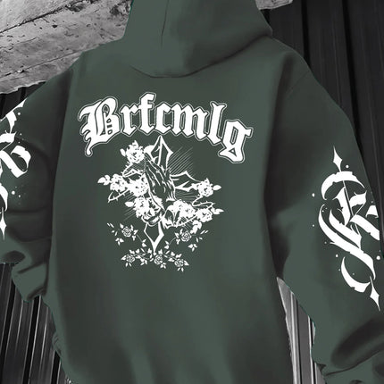 Autumn fashion men's Gothic letter printed comfortable soft hooded sweatshirt outdoor street style multifunctional top