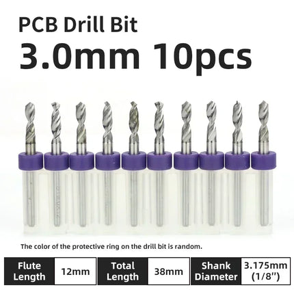 PCB Drill Bit 10pcs Tungsten Steel Micro Diameter Drill Bit Set 1/8 "Fixed Handle Mini Cnc Drill Bit 0.1-3.175mm