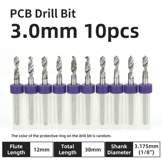 PCB Drill Bit 10pcs Tungsten Steel Micro Diameter Drill Bit Set 1/8 "Fixed Handle Mini Cnc Drill Bit 0.1-3.175mm