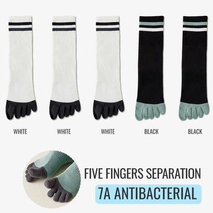 MiiOW 100% Pure Cotton Five Finger Long Socks Deodorant Antibacterial Running Sports Split Toe Sock Cycling Trending Sock Men