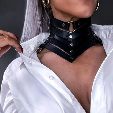 Fashion Bondage Lingerie Sexy Leather Collar Harness Woman Erotic Leather Neck Harness Fetish Wear Women Neck Accessorie