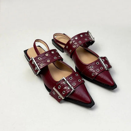 Big Size 43 Fashion Buckle Strap Ladies Flats Shoes Luxury Female Sandal Pointed Toe Women Flats With Shoes New In Summer Spring