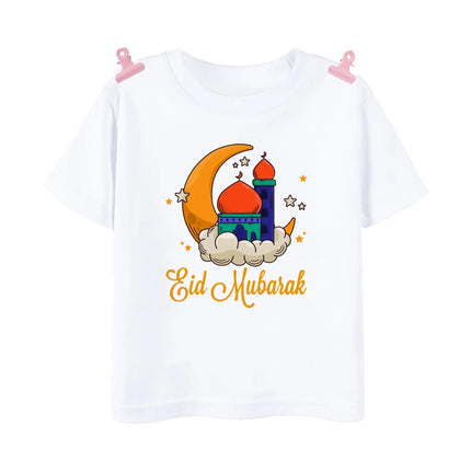 Eid Mubarak Print Children's Clothes Summer Boys Girls T-shirt Eid Ramadan Kids T Shirt Short Sleeve Islamic Muslim Outfits Tops