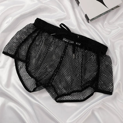 Loose Fit Men's Aro Shorts Mesh Boxer Briefs See through Breathable Underwear Sexy Home Pants