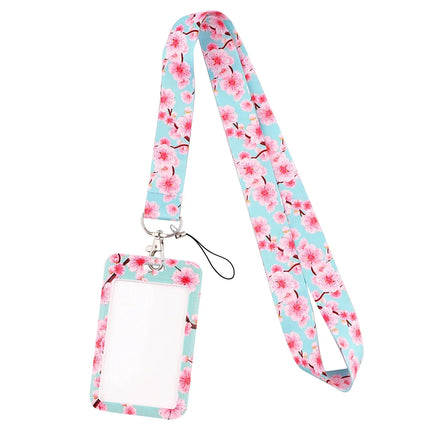 New Sakura Cherry Blossoms Flower lanyard card ID Badge Holder Keychain Pass Gym Mobile Kids Key Holder Key Rings Gift