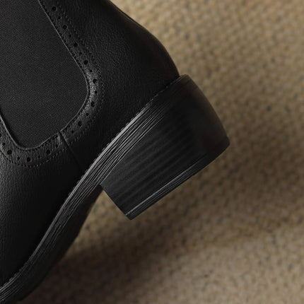 Krazing Pot Big Size 34-43 Cow Leather Round Toe High Heels Retro Modern Chelsea Boots Warm Winter Shoes Motorcycles Ankle Boots