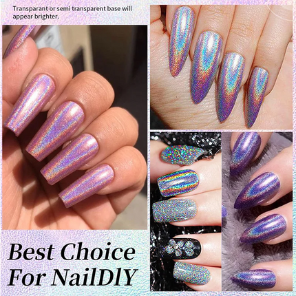 Holographic Nail Polish with Rainbow Glitter - 7ml Laser Chrome Nail Lacquer, Multicolor Shift Effect, 8color DIY Art Nail Salon