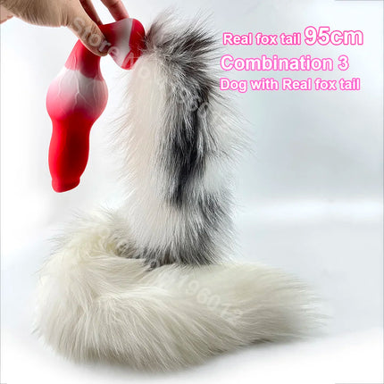 Dog Dildo With 35/65/95cm Fox Tail Silicone Butt Plug Cosplay Adult Sex Games Long Anal Plug Tail Animal Dildos for Women Penis