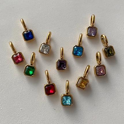 eManco Colorful 12 Birthstone Pendant DIY Accessory Necklace Women's Square Zircon Clavicle Pendants Birthday Party Gift