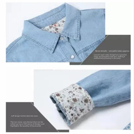 Slim Fit Mid-Length Long Sleeve Denim Shirt Women's Cotton Base Layer Shirt Autumn Winter Polo Collar Pocket Design Jeans Jacket