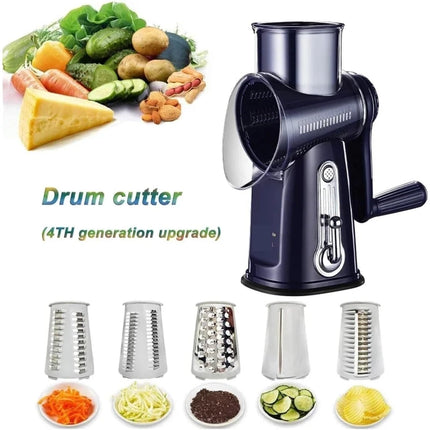 Hand Crank Rotary Vegetable Cutter Multifunctional Drum Slicer Shredder Manual Potato Slicing Dicing Rotary Mandoline Slicer