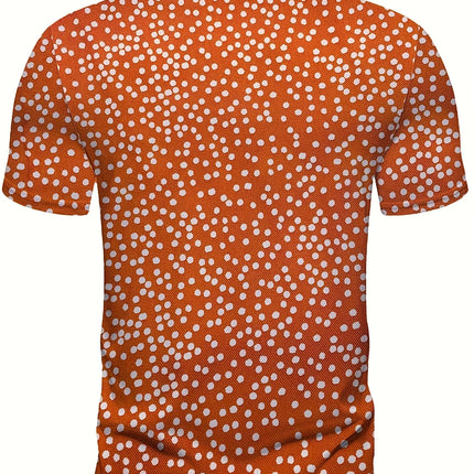 Men's Golf Shirt, Casual Fashion, Sports Collar, Short-Sleeved Shirt, Orange White Dot Print, Three-Button Classic Polo Golf