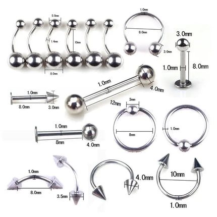 45/90PCS Stainless Steel Body Piercing Jewelry Nose Ring Tongue Bars Navel Eyebrow Lip Labret Piercing Jewelry Horseshoe Rings