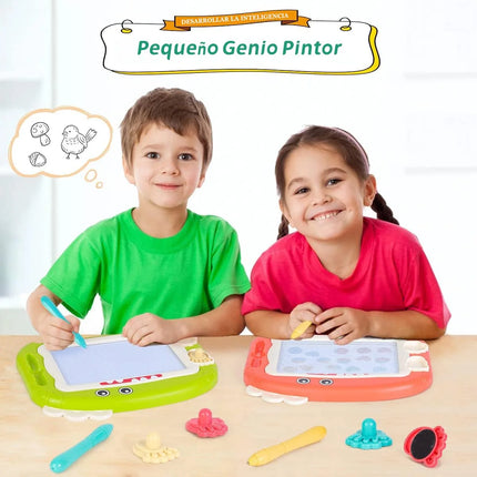 Little Genius Painter Magnetic Drawing Board Green, BPA-free Toddler Doodle Toy, Dinosaur Educational Kids Art Pad