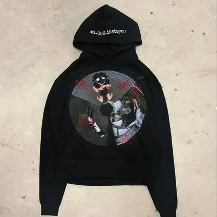 Vintage Y2k Black XoXo Hoodies Women Grunge Hip Hop Streetwear Sweatshirt Tops Goth Oversized Hoodie Women Clothing