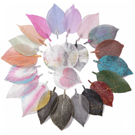 5pcs/set 40-60mm Electroplated Leaf Pendants Mixed Gold Color Natural Leaves Charms For DIY Necklace Earrings Jewelry Accessorie