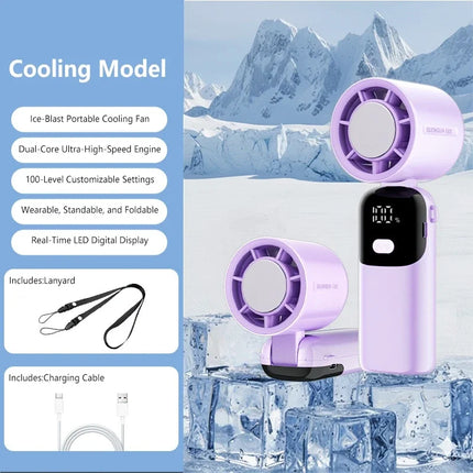 Lenovo Portable Handheld Cooling Fan 100-Speed Powerful Wind Ultra-Quiet Hanging Foldable 90° Adjustable for Office Outdoor