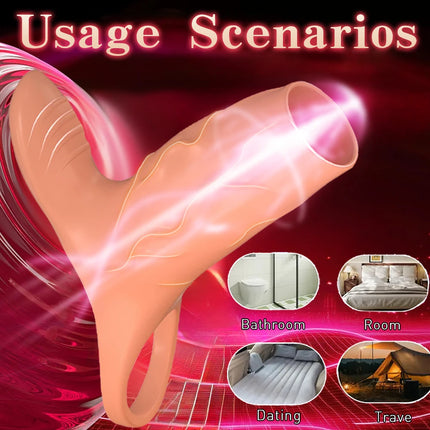 Vibrating Penis Sleeve 10 Modes Cock Ring G Spot Stimulate Vibrator Sex Toys for Men Penis Delay Ejaculation Erection Trainer 18