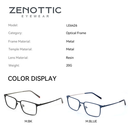 ZENOTTIC (S Size) Metal Rectangle Custom Prescription Eyeglasses For Men Anti Blue Light Myopia Optical Classes Progressive Lens