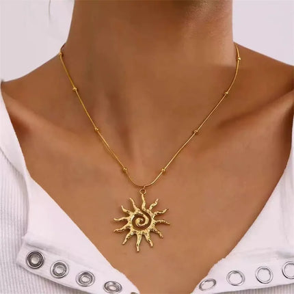 EILIECK 316L Stainless Steel Pearl Shell Starfish Sun Charm Necklace For Women Ocean Style Gold Plated Handmade Holiday Jewelry