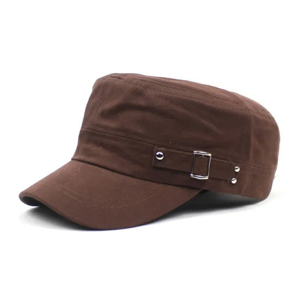 Army Cap Men Women Pure Color Washed Cotton Flat Top Cap Summer Autumn Adjustable Chapeau Visor Hat
