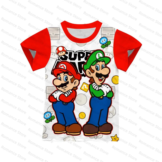 Cartoon Luigi Kids Sleepwear 2Pcs Summer Short Sleeve Tops Pants Children Women Casual Loungewear For Boys Girls Set Adult Set