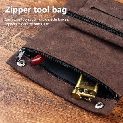 (Ce14)Frosted Leather Hand Cigarette Bag Foldable Storage Bag Handmade Tobacco Lighter Pouch Tobacco Moisturizing Bag