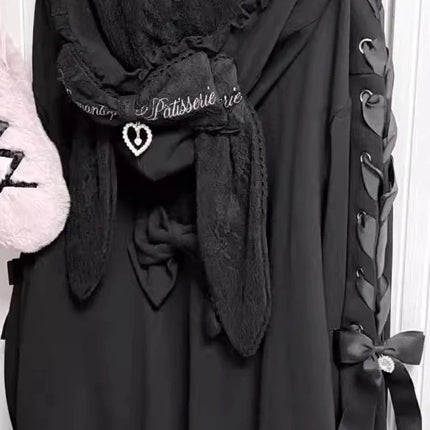 Hoodies Women 2025 Autumn New Sweet Bunny Ear Lace Hooded Sweatshirt for Women Cute Loose Tie Long Sleeve Jacket
