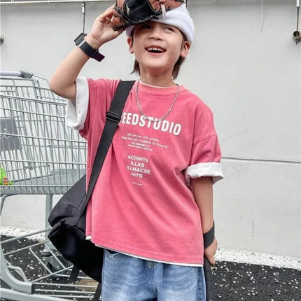 2026 New Boys' Summer 100% Cotton Streetwear Short Sleeve T Shirt Casual Half Sleeve Clothing