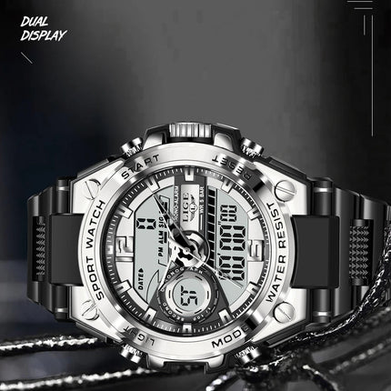 LIGE Men Military Watch Digital 50m Waterproof Wristwatch LED Quartz Clock Sport Watch Male Big Watches Men Relogios Masculino