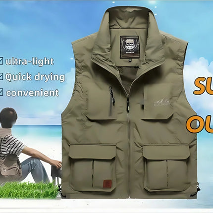 Men's Quick Dry Thin Casual Vest Lightweight Breathable Outdoor Fishing Photography Multi-Pocket Comfortable Vest Top