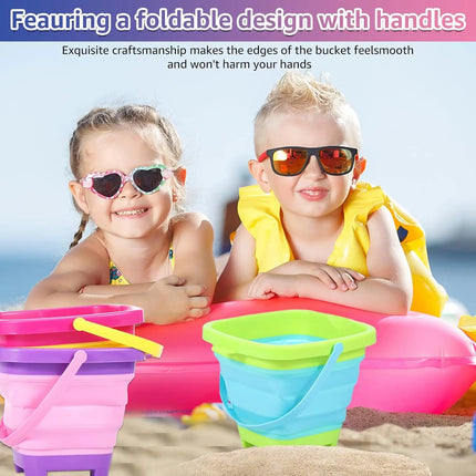 Foldable Beach Bucket Silicone Collapsible Toy Buckets for Kids for Summer Activities Camping Gear Travel Beach Sand Toys