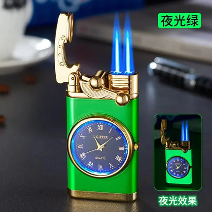 Creative Real Watch Metal Rocker Arm Butane Gas Torch Lighter Windproof Double Jet Flame Cigar Lighters Smoking Gadgets For Men