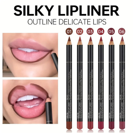 Pudaier 6-Color Waterproof Matte Lip Liner - Long-Lasting, Non-Transfer Formula, Matte Finish, 6 Versatile Shades