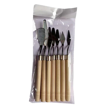 7Pcs/set Fondant Cake Spatula Cream Mixing Mini Knife Scraper Redwood Pole Art Crafts Oil Tools Painting Or Kitchen Accessories