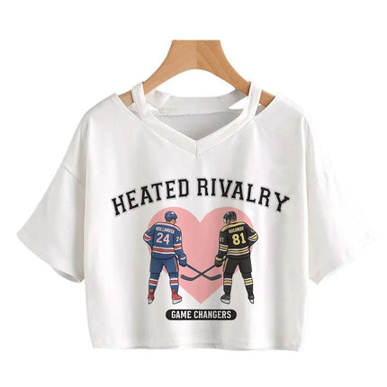 Hot Heated Rivalry Print Cropped T Shirt Women Sexy Graphic CropTops Gothic Vintage T-Shirt Fashion Y2k Streetwear Clothing