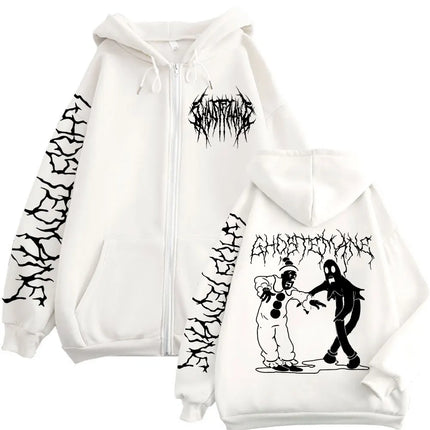 Ghostemane Print Zipper Hoodies Metal Rock Pop Music Zip Up Hooded Sweatshirts Men's Women's Gothic Fashion Vintage Pullovers