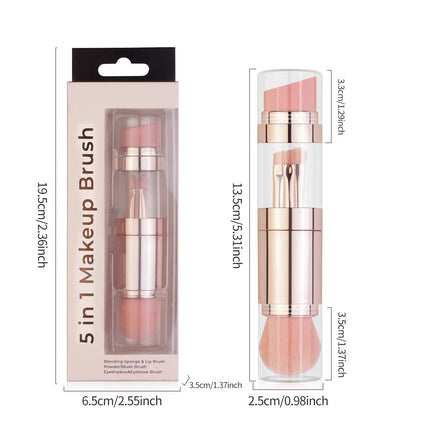5-in-1 Detachable Travel Makeup Brush Set, Powder Eyeshadow Blush Brush with Vegan Synthetic Bristles, Multi-Functional Beauty