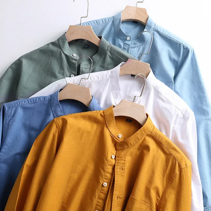 2025 Cotton Stand-up Neck Oxford Spinning Anti-wrinkle Casual  Spring  Autumn New Men's Shirt Jackets  Long Sleeve Shirt Men's